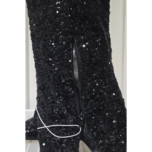 A New Day Abba Black Sequin Covered Foldover Knee High Evening Boots - Picture 4 of 9